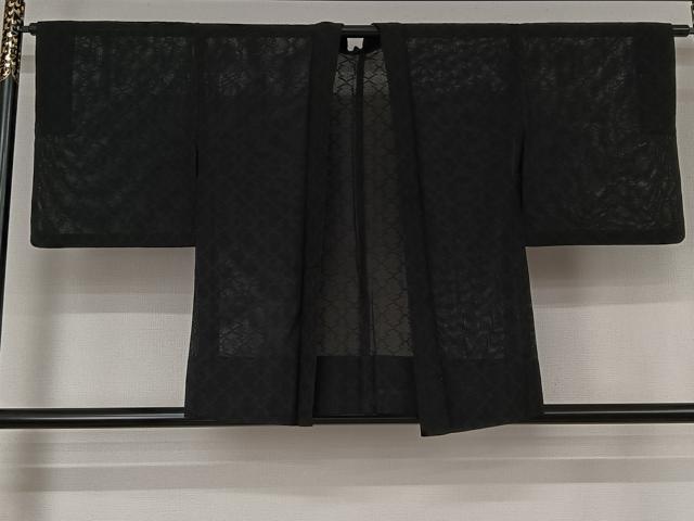 平和屋着物▽羽織 スリーシーズン 春夏秋 塵除け 松皮菱文 黒地 正絹 逸品 AABJ8398jh