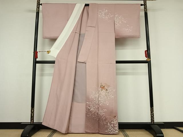 平和屋着物▽訪問着 単衣 中国三大刺繍 汕頭刺繍 スワトウ刺繍 松皮菱花文 暈し染め 金糸 正絹 逸品 AABJ8399jh