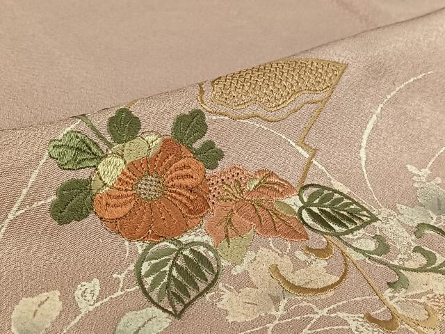 平和屋着物▽訪問着 単衣 中国三大刺繍 汕頭刺繍 スワトウ刺繍 松皮菱花文 暈し染め 金糸 正絹 逸品 AABJ8399jh