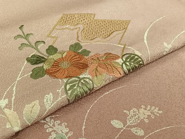 平和屋着物▽訪問着 単衣 中国三大刺繍 汕頭刺繍 スワトウ刺繍 松皮菱花文 暈し染め 金糸 正絹 逸品 AABJ8399jh