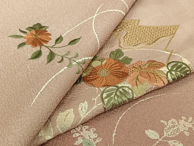 平和屋着物▽訪問着 単衣 中国三大刺繍 汕頭刺繍 スワトウ刺繍 松皮菱花文 暈し染め 金糸 正絹 逸品 AABJ8399jh