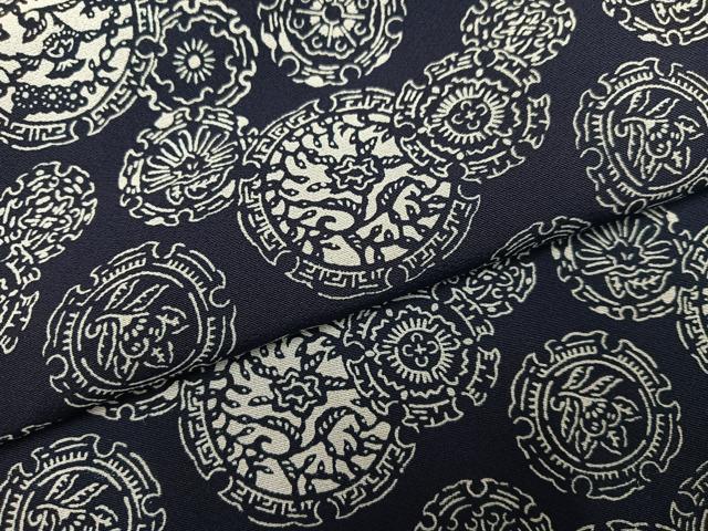 平和屋着物●上質な小紋 藍 型染め 雪輪文 正絹 逸品 AABJ8402ph