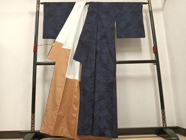 平和屋着物●結城紬 80亀甲 吉祥花文 正絹 逸品 AABJ8403ph