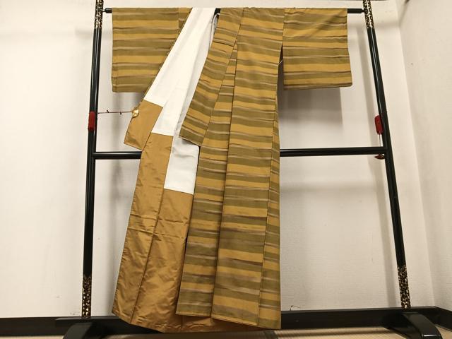 平和屋着物●上質な紬 横段文 正絹 逸品 AABJ8406ph
