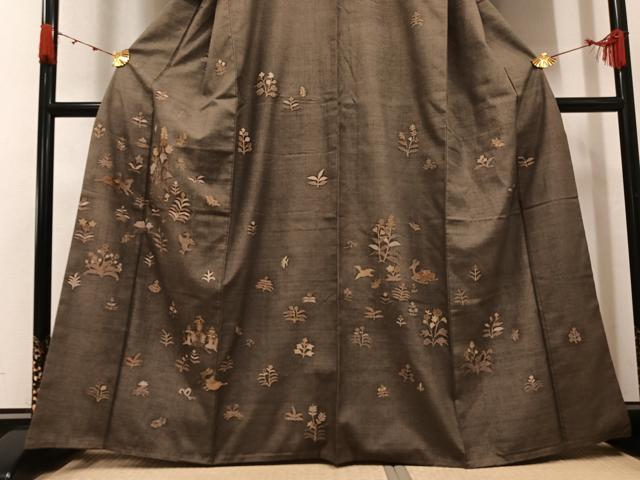 平和屋着物●訪問着 紬地 花蝶鹿文 金彩 正絹 逸品 AABJ8407ph
