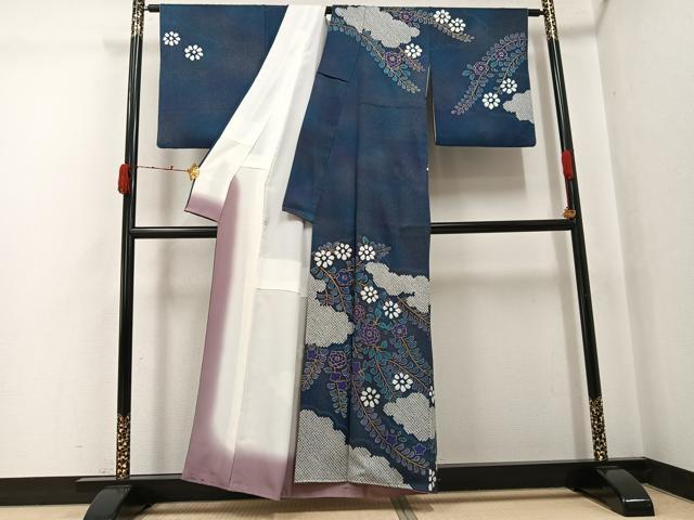 平和屋着物●訪問着 絞り 草花雲文 暈し染め 金彩 正絹 逸品 AABJ8410ph