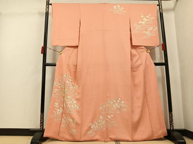 平和屋着物●訪問着 駒刺繍 流水草花文 金彩 正絹 逸品 AABJ8411ph