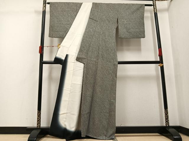 平和屋着物●大変加工の良い総絞り小紋 黒地 正絹 逸品 AABJ8413ph