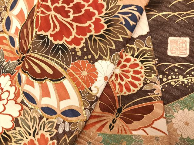 平和屋着物●英王室献上友禅作家 木下勝功 振袖 駒刺繍 花鼓舞蝶宝づくし 金彩 正絹 逸品 AABJ8431ph