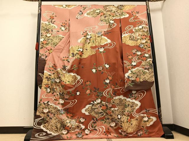 平和屋着物●豪華振袖 駒刺繍 地紙花文 金彩 ロング丈 正絹 逸品 AABJ8432ph