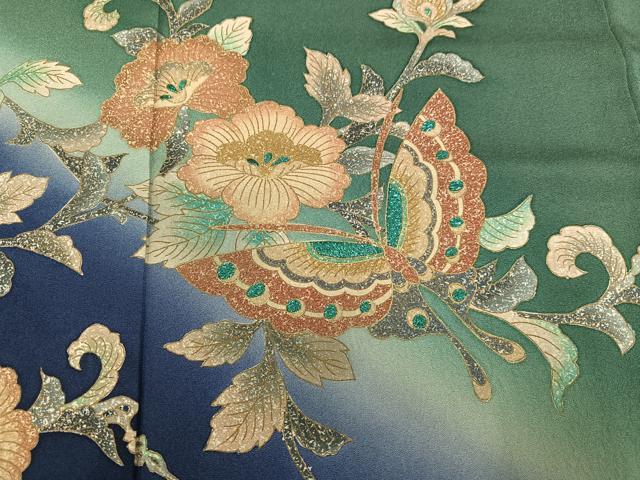 平和屋着物●訪問着 刺繍 花蝶文 暈し染め 金彩 正絹 逸品 AABJ8433ph