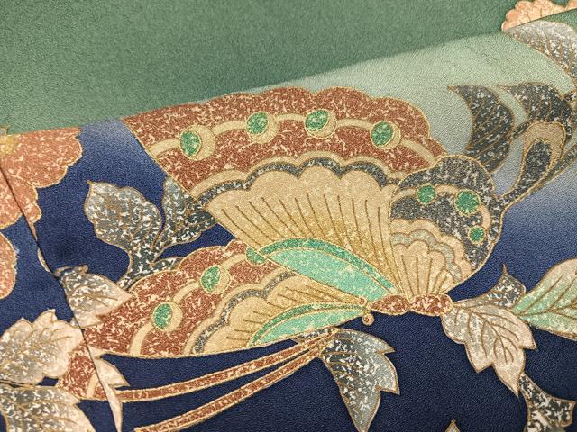 平和屋着物●訪問着 刺繍 花蝶文 暈し染め 金彩 正絹 逸品 AABJ8433ph