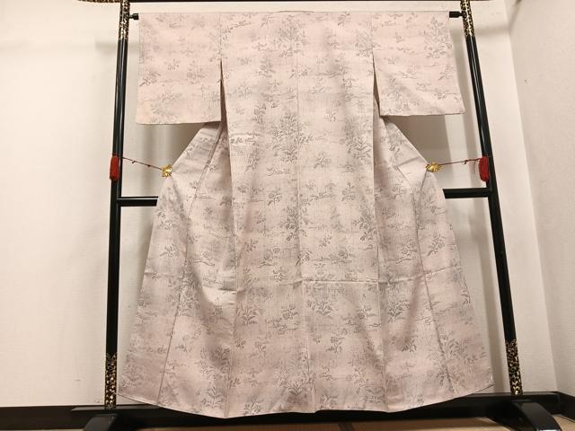 平和屋着物●上質な小紋 紬地 草花文 正絹 逸品 AABJ8438ph
