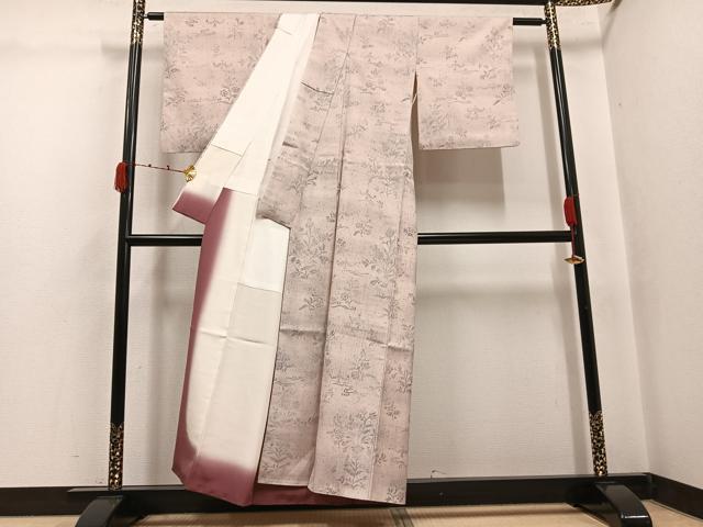 平和屋着物●上質な小紋 紬地 草花文 正絹 逸品 AABJ8438ph