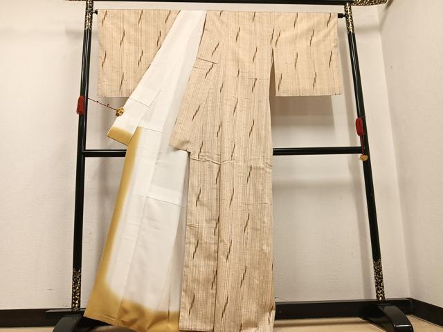 平和屋着物●ぜんまい紬 間道 正絹 逸品 AABJ8439ph