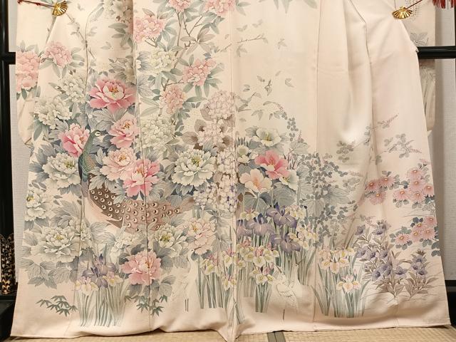 平和屋着物●豪華振袖 手描き 孔雀花鳥文 正絹 逸品 AABJ8442ph