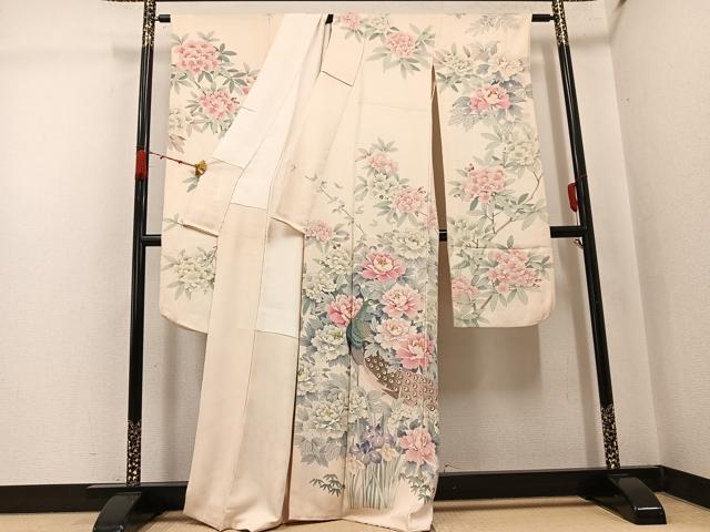 平和屋着物●豪華振袖 手描き 孔雀花鳥文 正絹 逸品 AABJ8442ph