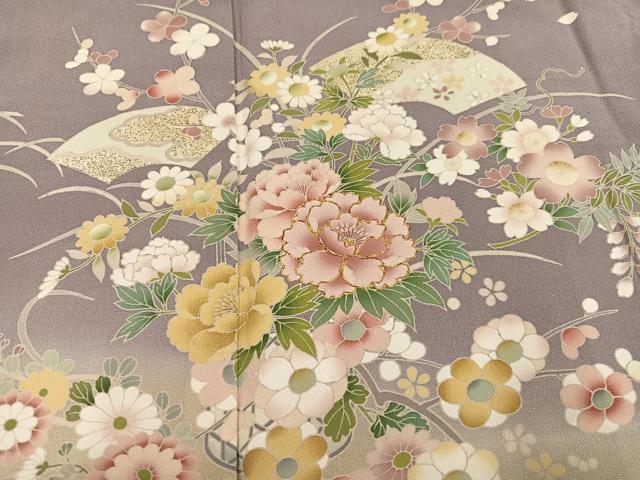 平和屋着物●訪問着 駒刺繍 地紙草花文 暈し染め 金彩 ロング丈 正絹 逸品 AABJ8447ph