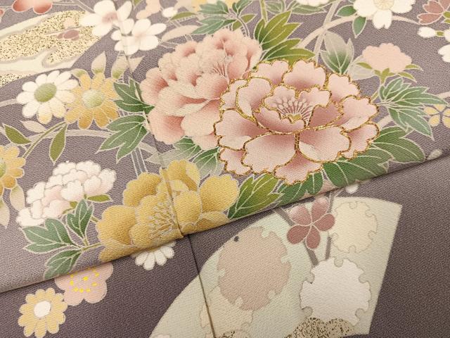 平和屋着物●訪問着 駒刺繍 地紙草花文 暈し染め 金彩 ロング丈 正絹 逸品 AABJ8447ph