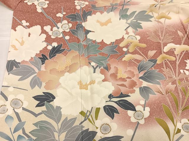 平和屋着物●京友禅作家 山科春宣 訪問着 草花文 暈し染め 丹後ちりめん 反端付き 正絹 逸品 未使用 AABJ8450ph