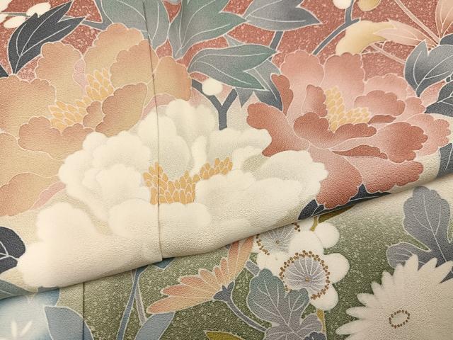 平和屋着物●京友禅作家 山科春宣 訪問着 草花文 暈し染め 丹後ちりめん 反端付き 正絹 逸品 未使用 AABJ8450ph