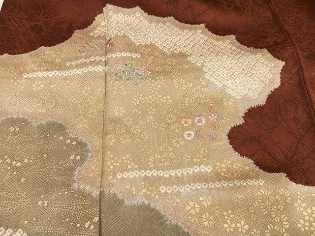平和屋着物●訪問着 絞り 刺繍 草花文 金彩 正絹 逸品 AABJ8458ph