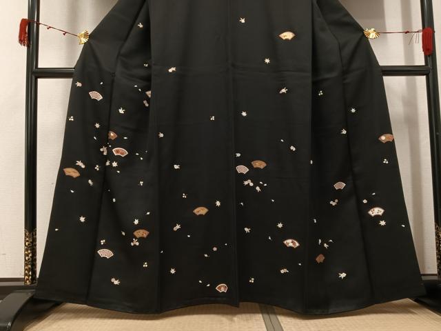 平和屋着物●訪問着 地紙草花文 黒地 金彩 正絹 逸品 AABJ8460ph