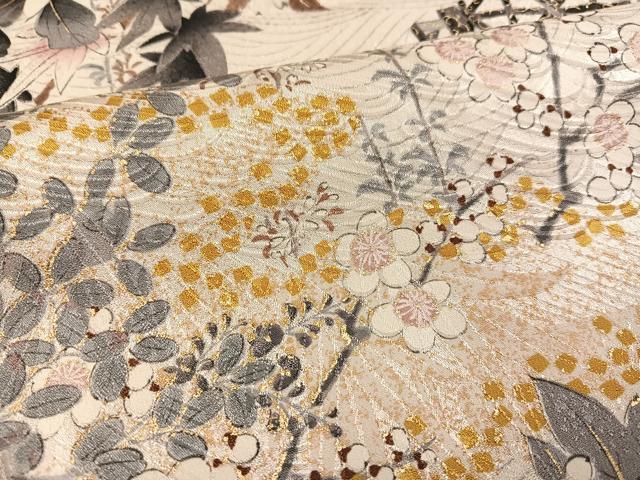 平和屋着物●豪華振袖 駒刺繍 渡橋草花文 金彩 正絹 逸品 AABJ8461ph