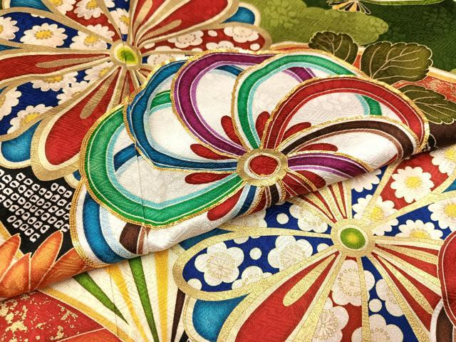 平和屋着物●白石麻衣 振袖 駒刺繍 扇面花文 金彩 正絹 逸品 AABJ8463ph