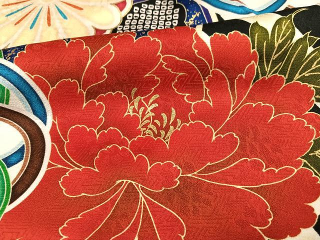 平和屋着物●白石麻衣 振袖 駒刺繍 扇面花文 金彩 正絹 逸品 AABJ8463ph
