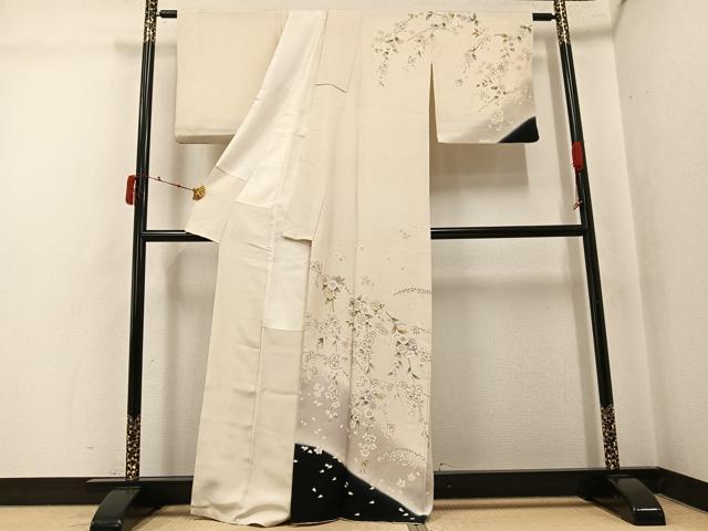 平和屋着物●訪問着 駒刺繍 枝垂れ桜 暈し染め 金彩 正絹 逸品 AABJ8465ph