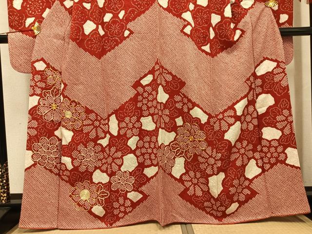 平和屋着物●豪華振袖 駒刺繍 絞り 花尽くし 正絹 逸品 AABJ8481ph