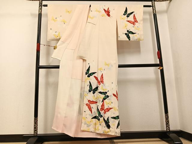 平和屋着物●訪問着 舞蝶文 銀彩 正絹 逸品 AABJ8482ph