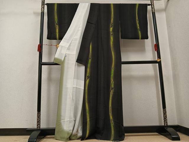 平和屋着物●上質な小紋 変わり縞 暈し染め 正絹 逸品 AABJ8483ph