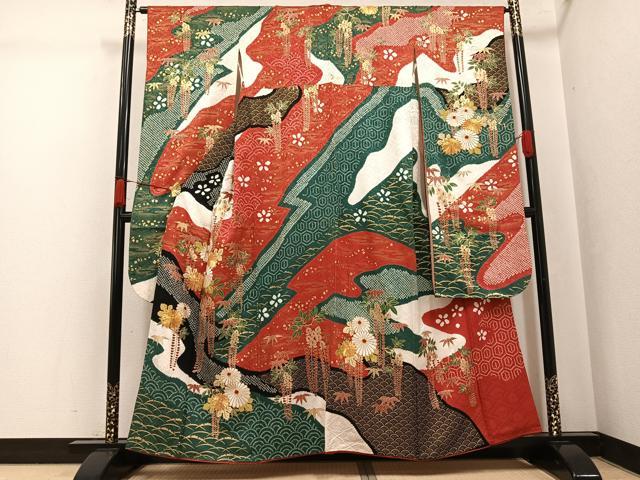 平和屋着物●豪華振袖 駒刺繍 絞り 草花文 金彩 正絹 逸品 AABJ8485ph