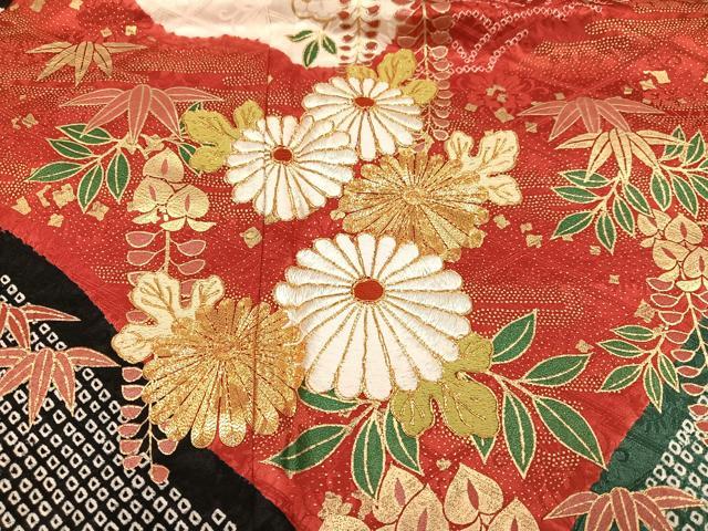 平和屋着物●豪華振袖 駒刺繍 絞り 草花文 金彩 正絹 逸品 AABJ8485ph