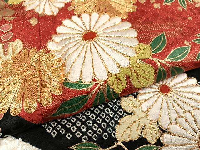 平和屋着物●豪華振袖 駒刺繍 絞り 草花文 金彩 正絹 逸品 AABJ8485ph
