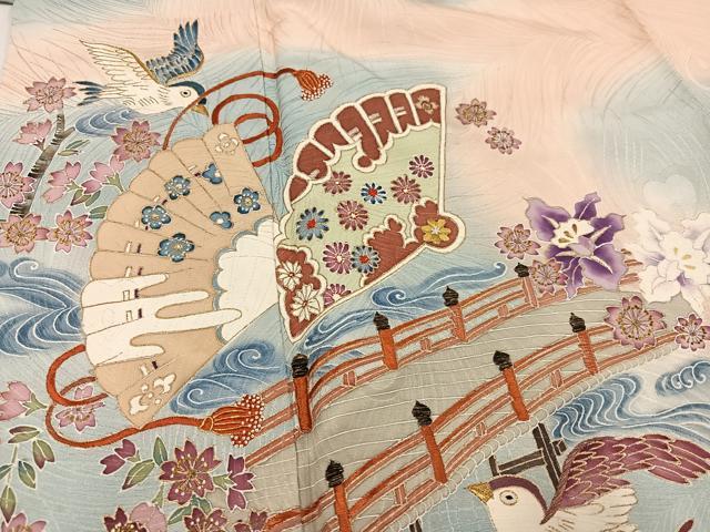 平和屋着物●訪問着 刺繍 跳び兎 貝桶花鳥文 暈し染め 金彩 正絹 逸品 AABJ8486ph