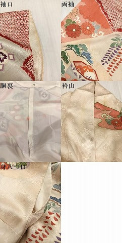 平和屋着物●豪華振袖 駒刺繍 絞り 檜扇御所車草花文 金彩 正絹 逸品 AABJ8487ph