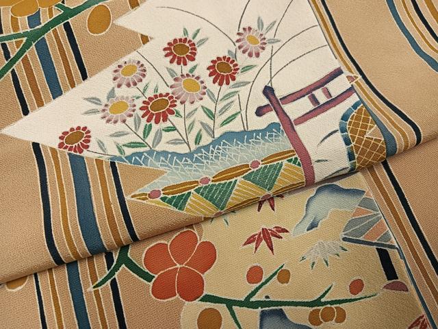 平和屋着物●訪問着 雪輪風景花鳥文 正絹 逸品 AABJ8490ph