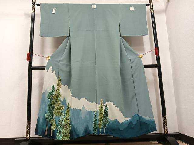 平和屋着物●染刺工芸 大羊居 東京友禅 色留袖 刺繍 樹林文 金糸 正絹 逸品 AABJ8492ph