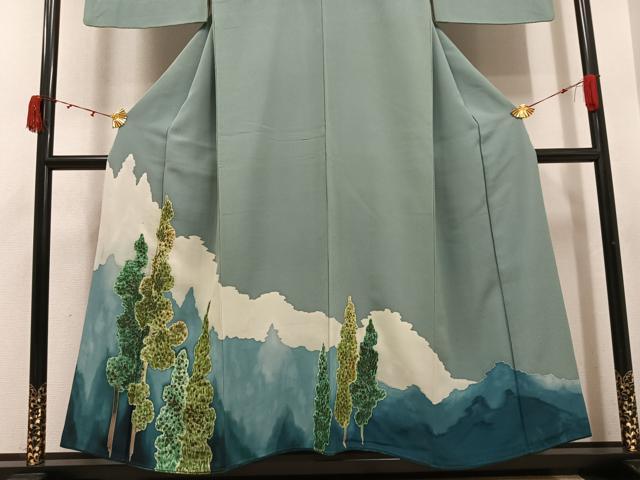 平和屋着物●染刺工芸 大羊居 東京友禅 色留袖 刺繍 樹林文 金糸 正絹 逸品 AABJ8492ph