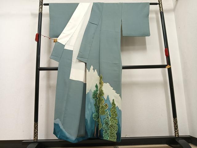 平和屋着物●染刺工芸 大羊居 東京友禅 色留袖 刺繍 樹林文 金糸 正絹 逸品 AABJ8492ph