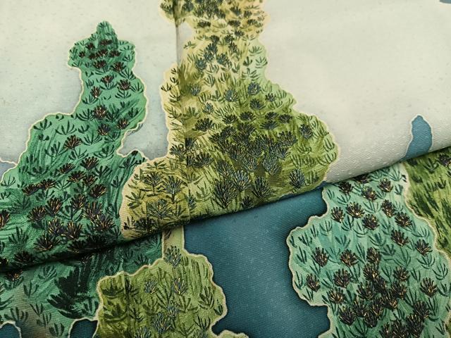 平和屋着物●染刺工芸 大羊居 東京友禅 色留袖 刺繍 樹林文 金糸 正絹 逸品 AABJ8492ph