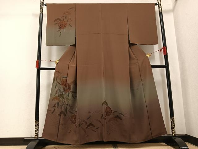 平和屋着物●訪問着 中国三大刺繍 汕頭刺繍 スワトウ刺繍 総刺繍 松竹梅雪輪花蝶文 暈し染め 正絹 逸品 AABJ8507ph