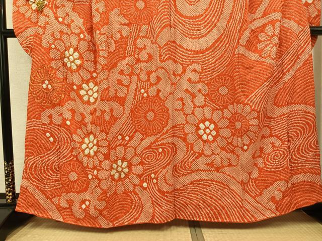 平和屋着物●豪華振袖 駒刺繍 絞り 立波花文 正絹 逸品 AABJ8509ph