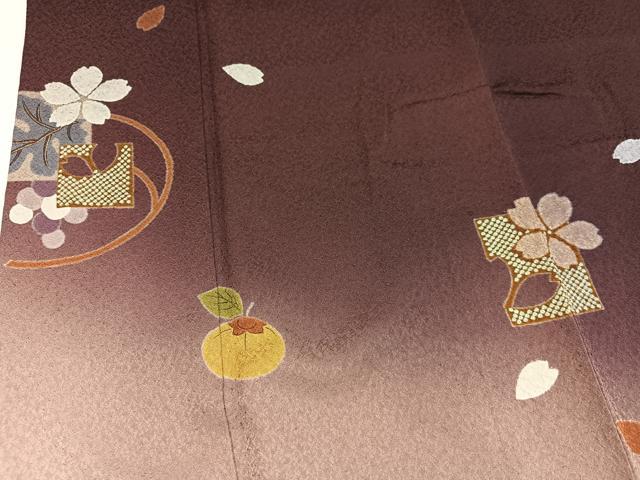 平和屋着物●豪華振袖 成り物 葡萄 柿 桜 暈し染め 金彩 正絹 逸品 AABJ8525ph