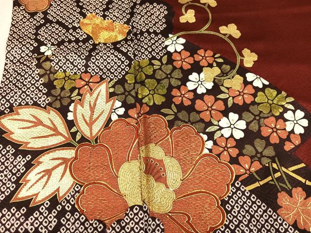 平和屋着物●豪華振袖 駒刺繍 草花文 金彩 正絹 逸品 AABJ8528ph