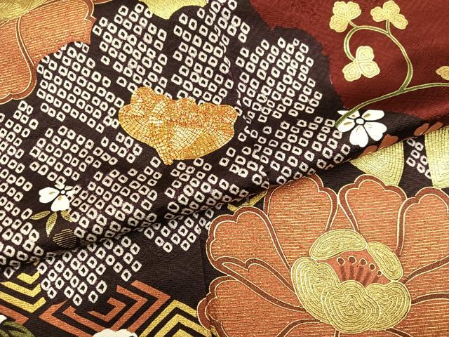 平和屋着物●豪華振袖 駒刺繍 草花文 金彩 正絹 逸品 AABJ8528ph