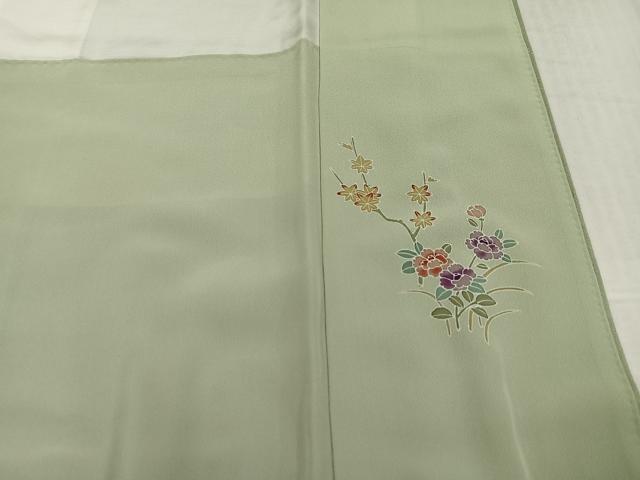 平和屋着物●本加賀友禅作家 藤村加泉監修 色無地 花唐草地紋 利休茶色 正絹 逸品 AABJ8529ph